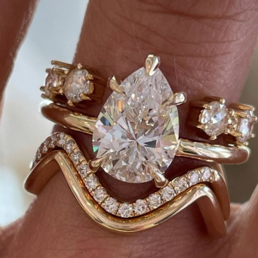 ring set of three pieces, inlaid with zircon, elegant diamond ring, suitable for weddings and parties