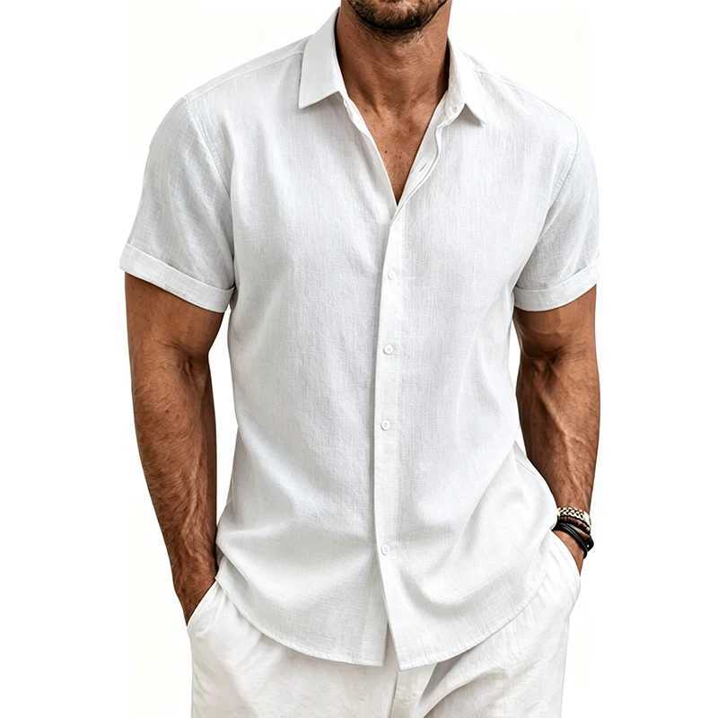 2026 Cotton Linen Shirts for Men Casual Shirts Lightweight Short Sleeve Henley Beach Shirts Fashion Hawaiian T Shirts for Men Z260805