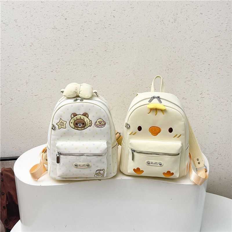 Korean-style ins cartoon bear and chicken backpack for women unique design cute and versatile polka dot bow student schoolbag L26720