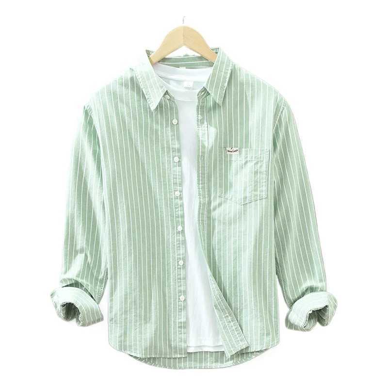Men's Fashion Striped All-in-one Teen Cotton Comfortable Breathable Trend British Style Outdoor Casual Long-sleeved Cotton Shirt Z260805