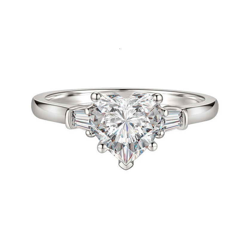 925 Sterling Silver Heart Shaped Moissanite Engagement Ring Baguette Side Stones Simple Romantic Love Promise Ring For Women Girls New Fashion Weddi