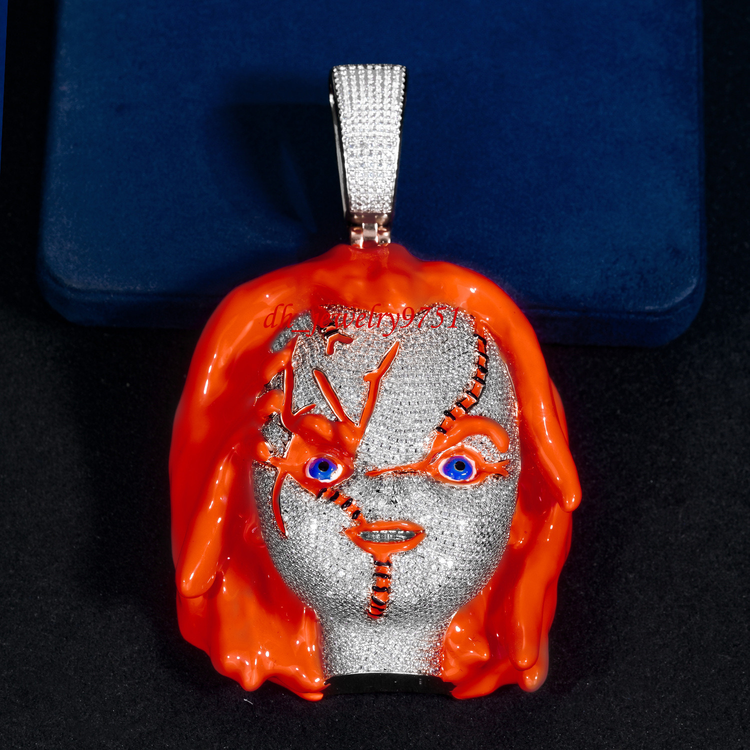 Hip-hop New Style Full-studded Exaggerated Moissanite Diamond Character Pendant European And American Trendy Men's Necklace Jewelry
