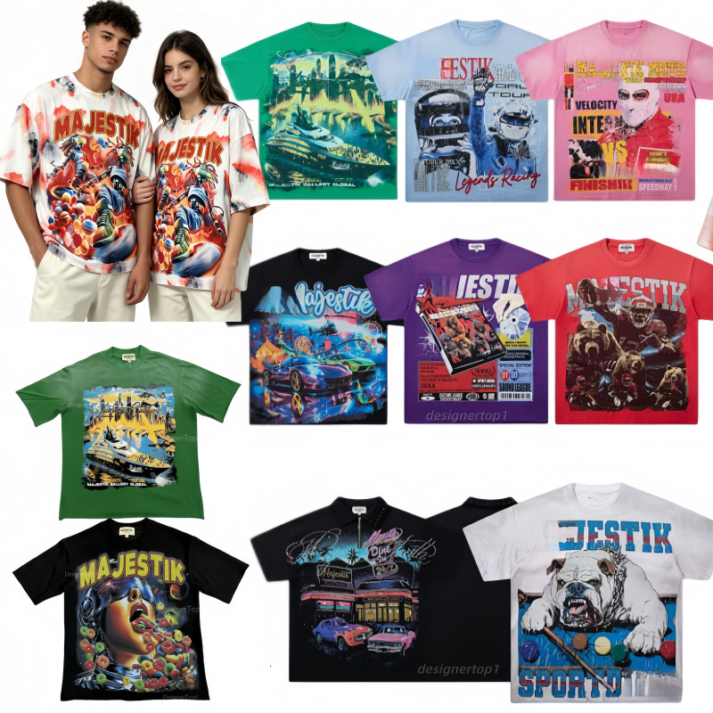 2026 Majestik Designer Shirt Men Rhinestone Summer Men T Shirt Outdoor Fashion Streetwear y2k Shirt Graphic Tee High Quality Thick Shirt Party Shirt
