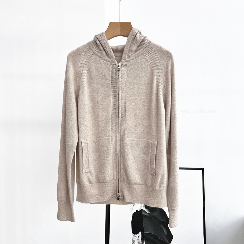 LP Womens Coats Autumn and Winter Sweater Hooded Cardigan Zipper Pocket Cashmere Sweater Coat L1289