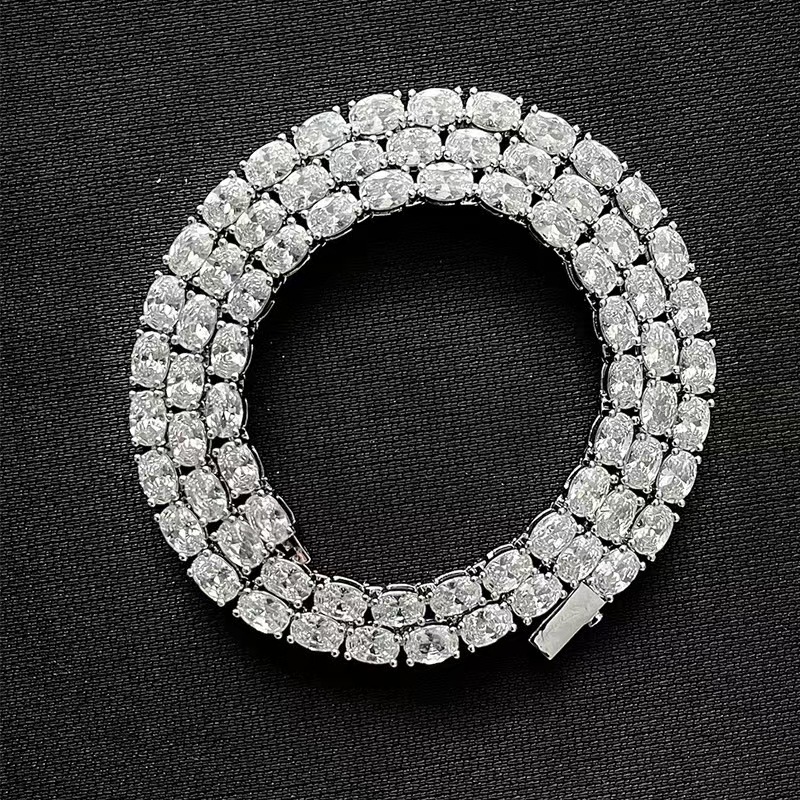 Oval 4*6mm Cut Iced Diamond Cluster Tennis Sugar Cuban Chain 18k Gold Plated Necklace Hip Hop Rock vvs Morganite Rapper Jewelry
