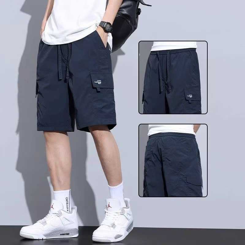 Men's Ice Silk Cargo Shorts Summer Thin Trendy Loose American Style Plus Size Quick-Dry Sports Casual Five-Point Shorts S260804E205