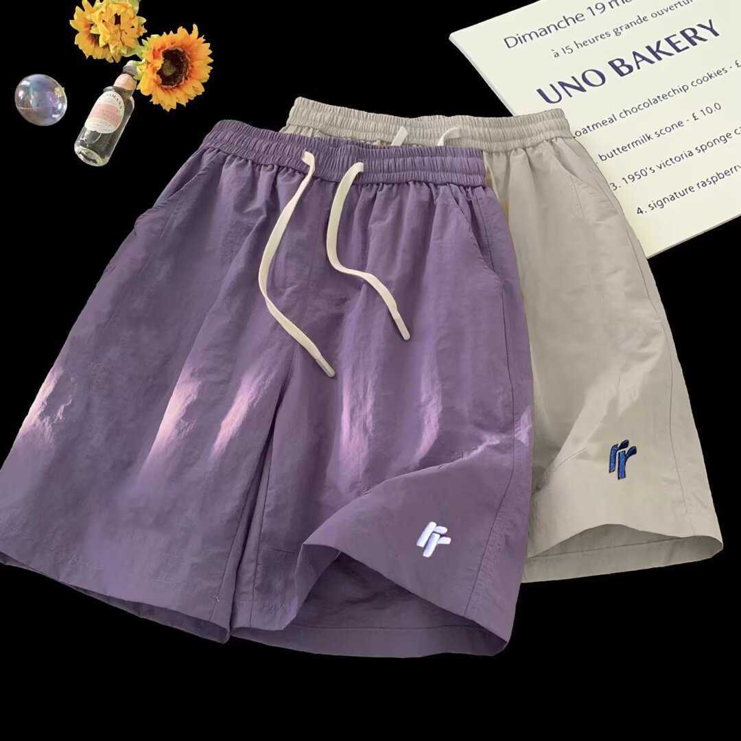 Summer lightweight men's shorts trendy quick-dry casual shorts loose and versatile ice silk sports shorts purple breathable beach shorts S26080