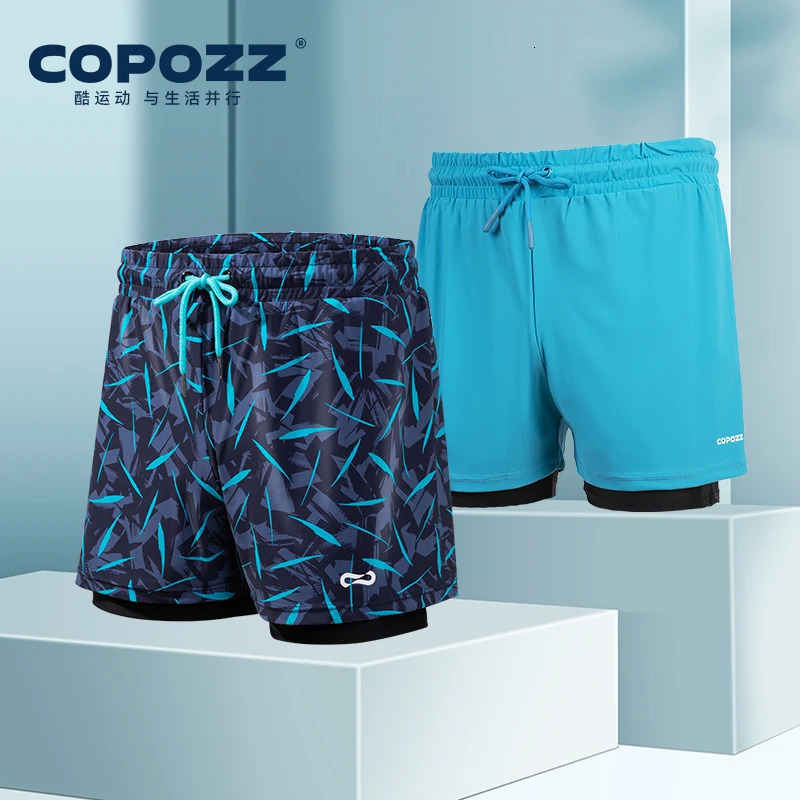 COPOZZ Men Swimming Trunks with Compression Liner 2 in 1 Quick Dry Bathing Suit Beach Shorts Double Layer Running Sports Shorts 260805