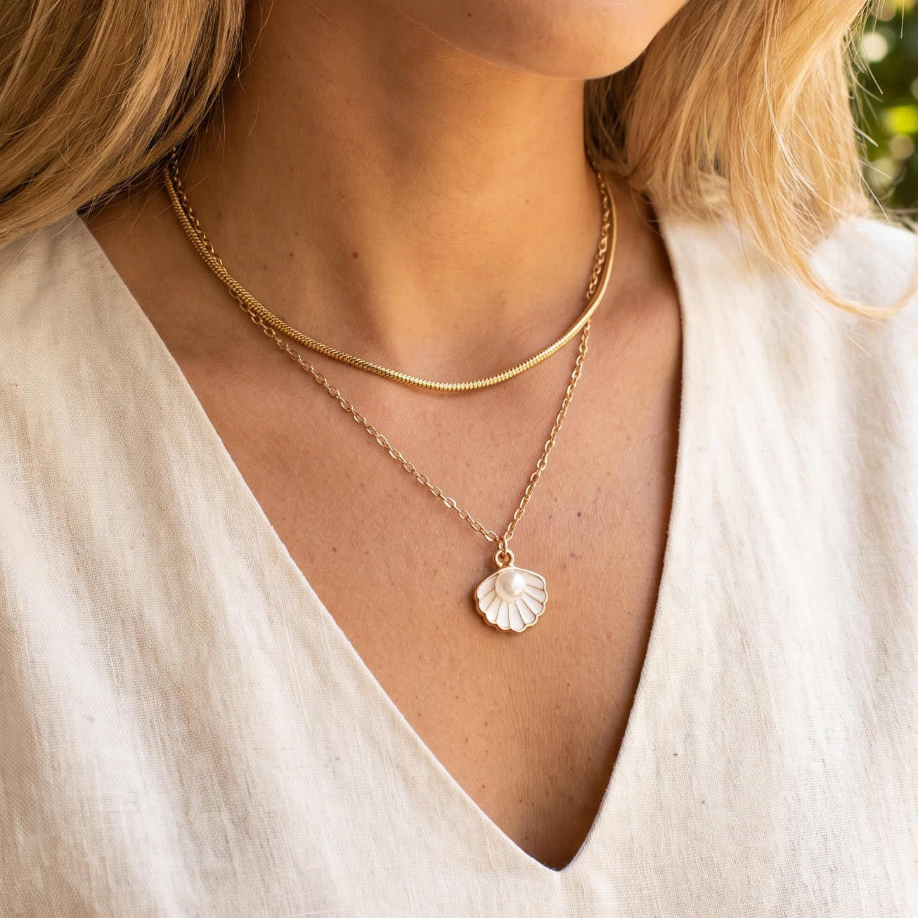 Korean Japanese style faux pearl shell for women, elegant and trendy design, popular on Instagram, niche multi-layer collarbone necklace