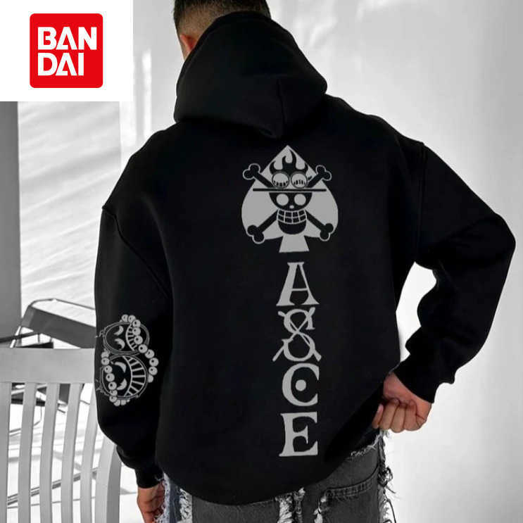 Bandai Oversized Unisex Anime One Piece Print Hoodie Men's Clothing Sweatshirt Autumn Casual Y2k Loose Cotton Women Long Sleeve Tops L26080586T