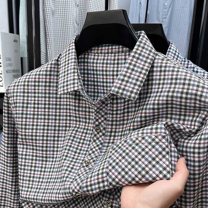 Men's Lapel Collar Plaid Shirt Long Sleeve Button Front Breathable Comfortable Fabric Casual Business Daily Wear Single Pocket Z260805