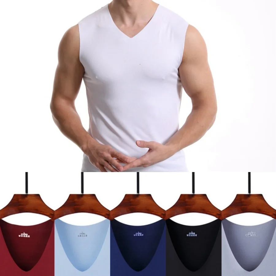 5Pcs Summer Men Vest Silk Tank Tops Seamless Sleeveless Sport Bodysuit Vest For Mens Clothing Casual Tank Undershirts Cool Gym 260805