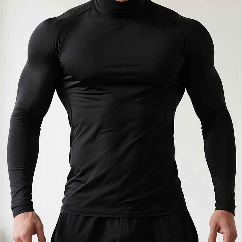 Mens fleece tight long-sleeved shirt quick-drying and breathable highly elastic and warm making exercise more comfortable 260717ww