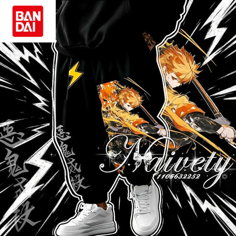 Bandai 2026 Summer Demon Slayer Agatsuma Zenitsu Anime 3D Print Trousers Quick Dry Sportswear for Adults Kids Parent-child Outfits L260805M2V3