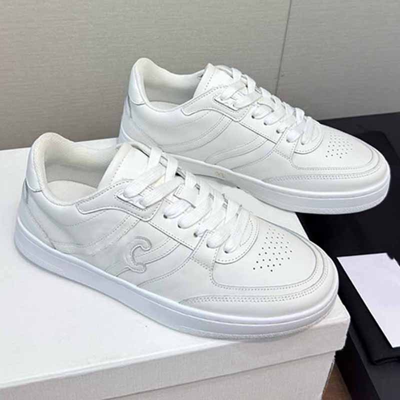 Sleek White Smooth Leather Women Low Top Sneakers Lace Up Casual Board Shoes Delicate Embroidery Comfort Flat Sole Daily Street Wear Footwear