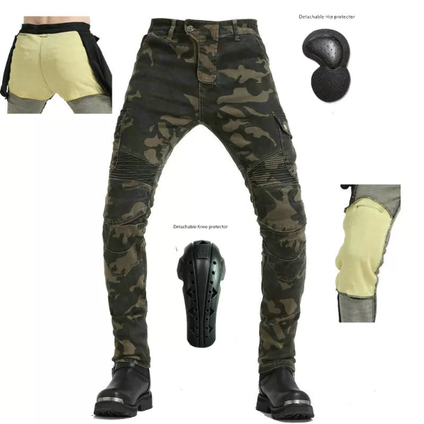 Men Tactical Cargo Motorcycle Riding Pants Multi Pocket Biker Trousers KEVLAR Lining With Detachable CE Knee Hip Protectors For Touring Urban Street