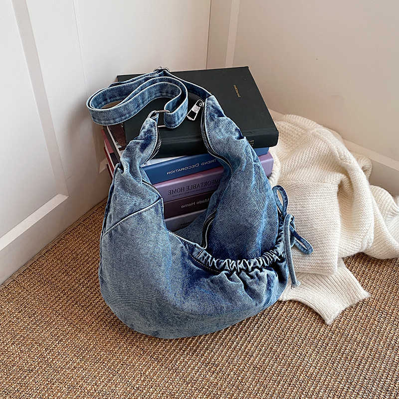 for Washed Denim Hobo Bag Women Large Capacity Drawstring Crossbody Bag Casual Sling Shoulder Bag Y2K Streetwear H260805