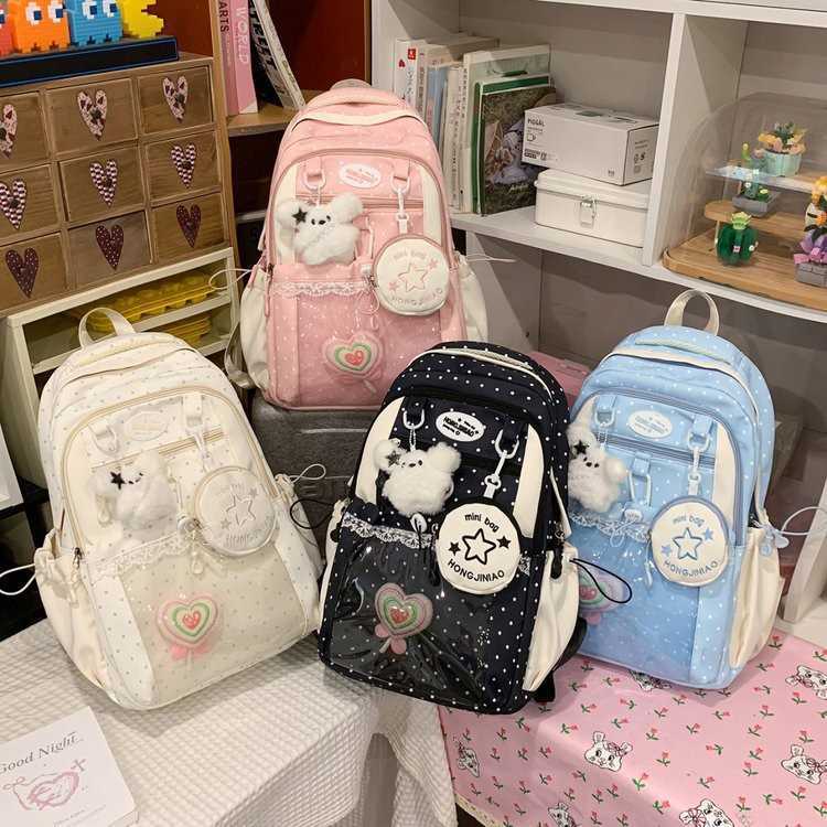 Korean-style ins simple and sweet backpack for women cute lace-trimmed bag versatile student schoolbag L26720