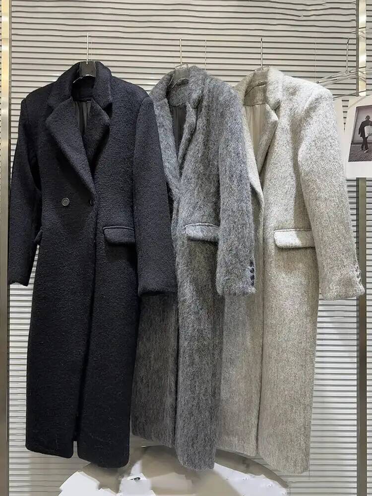 Fashion Women's Long Designer Fashion Sleeves Woolen Trench Coat 2026 Spring Trendy New Turn-Down Collar Buttons Jacket Female