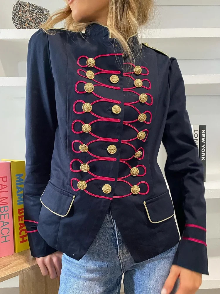 Womens Solid Napoleon Jacket Chic Stand Neck Single Breasted Long Sleeve Cropped Jackets 2026 Lady Spring Commute Outwear 260731