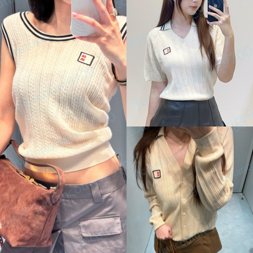 Mius Womens Cable Knit Sweater Striped Collar Logo Patch Vintage Layer Outfits Soft Fashion Daily Summer Fall Casual Knitwear D805