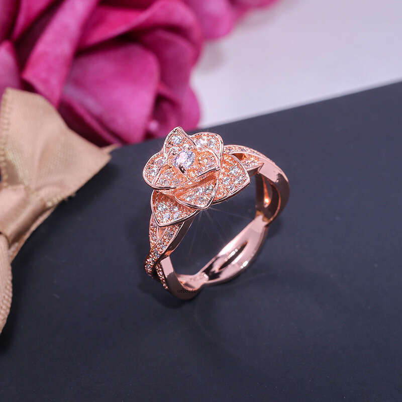 Wish's best-selling item Moissanite Jewelry: Silver-plated gold Moissanite women's ring new rose flower design for ladies' wedding ri