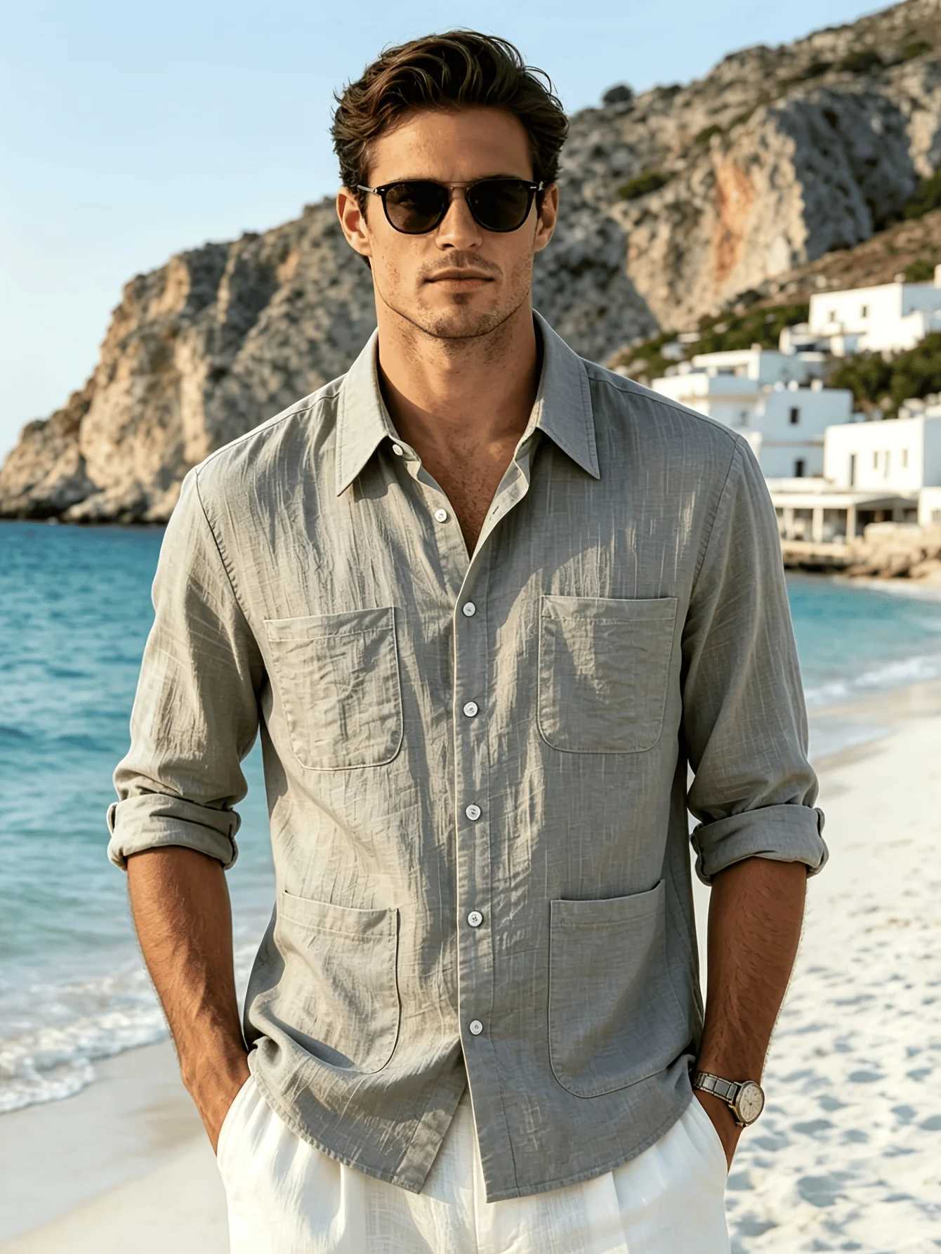 FGKKS Men Casual Shirt Fashion Brand New Breathable Long Sleeve Cotton Beach Travel Style Male Summer Thin Cool Mens Shirts Z260805