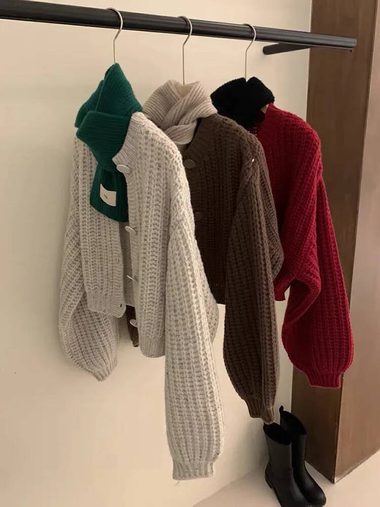 2026 Fall Winter Knitted Short Cardigan Women Warm Single-Breasted Versatile Designer Fashion Sweater Female Solid Loose Fit Long Sleeve Coat
