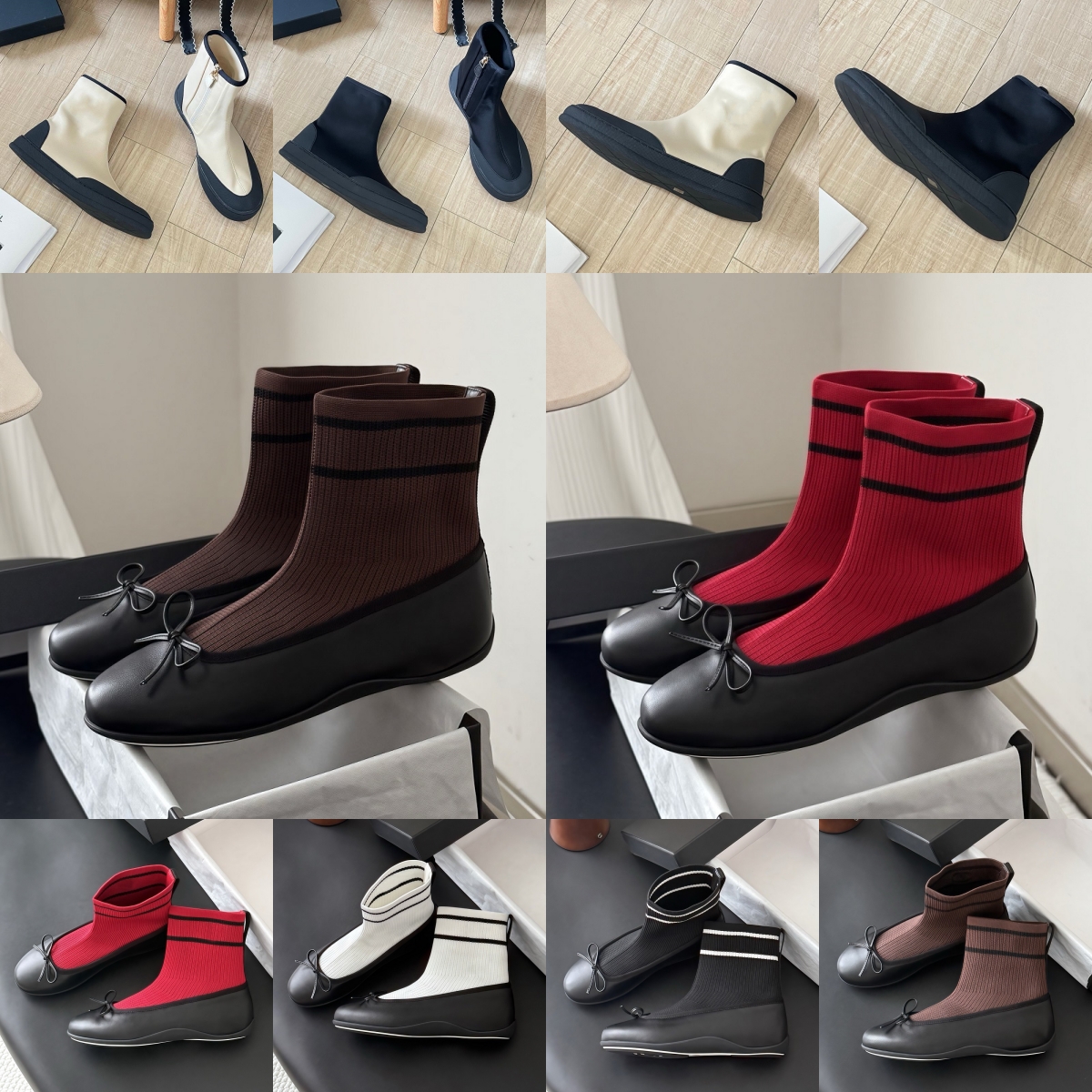 Women Ankle Boots Top Brand Designer Bottes Square Toe Fashion Black White Chocolate Red Beige Sock Shoes Lady Flat Leather Winter Warm Casual Platf