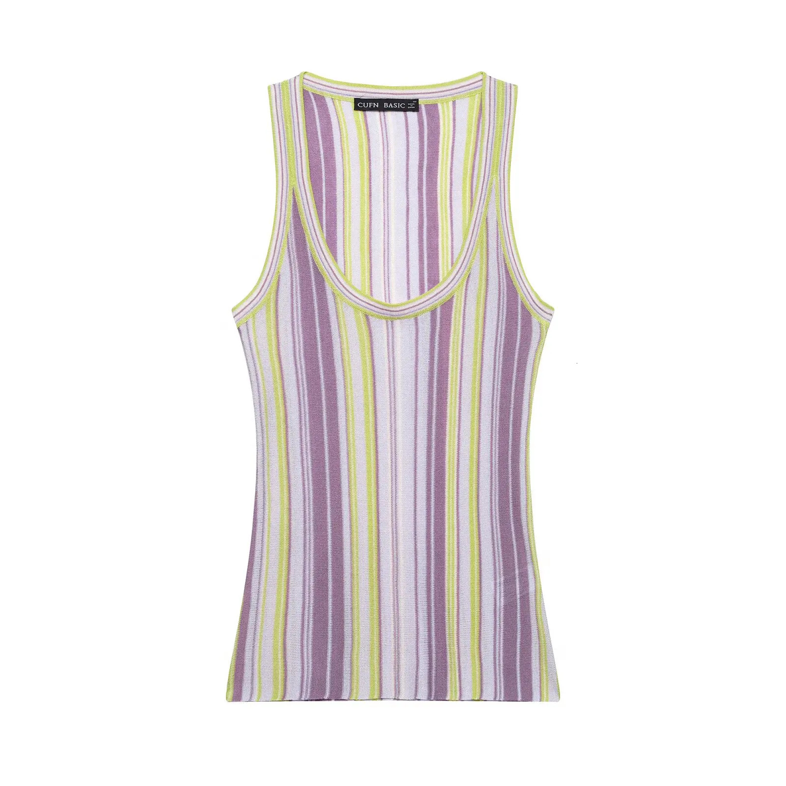 Willshela Women Fashion Striped Knitted Pullover Tank Tops Vintage Square Collar Sleeveless Female Chic Lady Vest Top 260801
