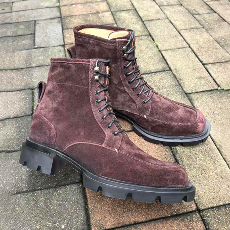 High Quality Designer Men Boot Suede Combat Ankle Boots Designer Bottom Lace Up Chunky Booties Fashion Platform Martin Boots Daily Street Wear 1162