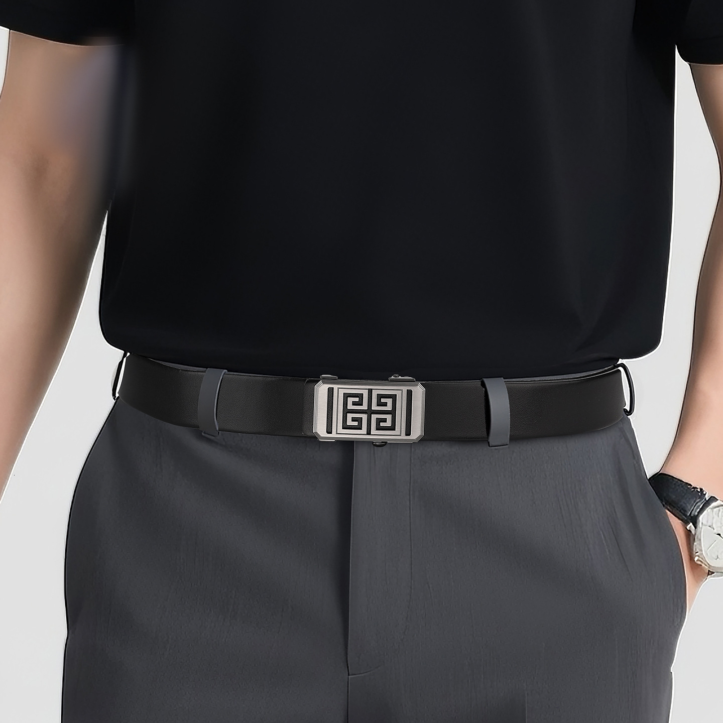 New Business Work Style Automatic Buckle Men's Pants Belt Laotie