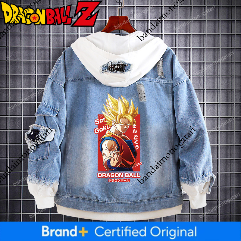Dragon Ball Anime Hoodie Goku Cartoon Logo Merchandise Trendy Loose Fake Two-Piece Denim Jacket for Men and Women ed8a