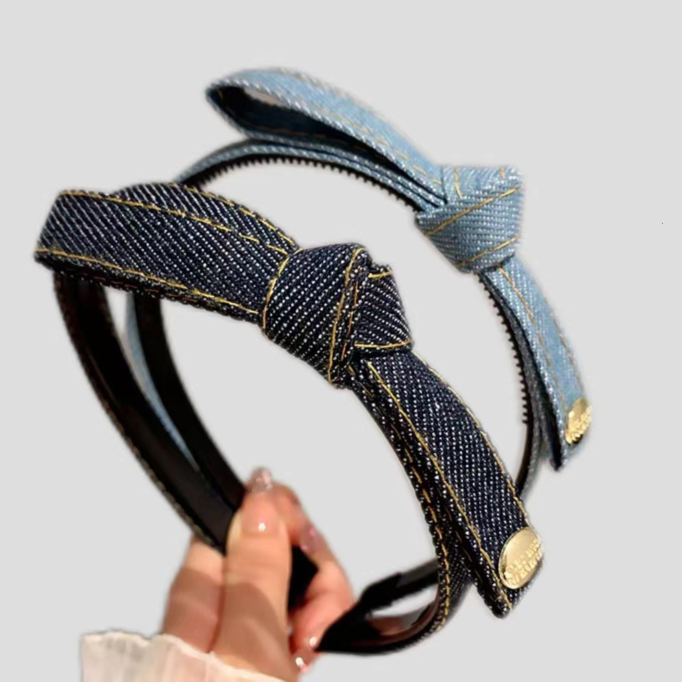 Buy 1 Get 1 Free Spring Summer New Thin Bottom Plate Denim Knotted Gold Label Simple Versatile Fashion Hair Accessories Playful Fresh Headband for W