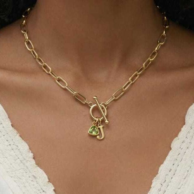 's new 26-letter pendant OT clasp chunky paperclip necklace in punk style, non-fading accessory, gift for girlfriend