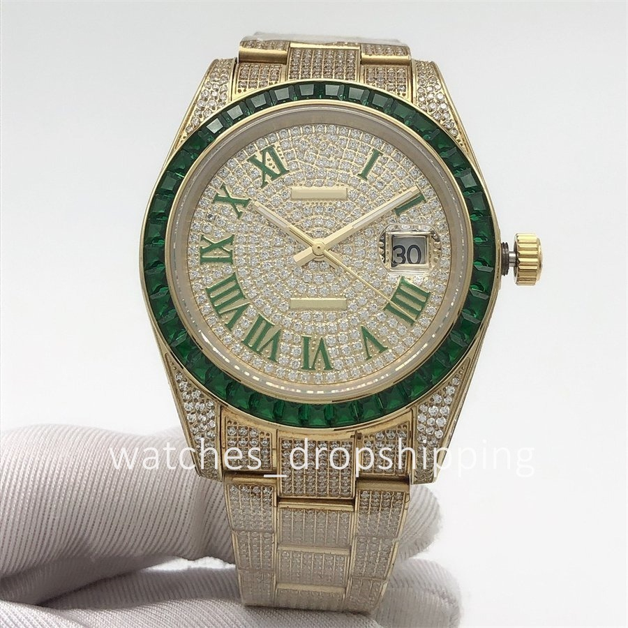 Fashion Mens watch iced out watches Large square diamond watches 41mm Automatic watches Stainless Steel Men's Wristwatch