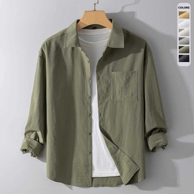 Autumn Solid Color Long-sleeved Shirt Men's Loose Soft Comfort Office Business Casual Korean Fashion Shirts White Black Green Z260805