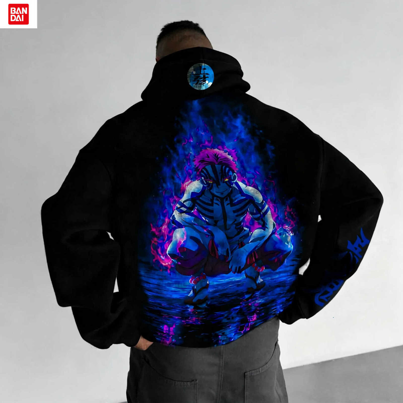 Bandai Demon Slayer Akaza Anime Printed Hoodie Men's and Women's Autumn/Winter New Harajuku Plus Size Casual Loose Parent Child Top L26080