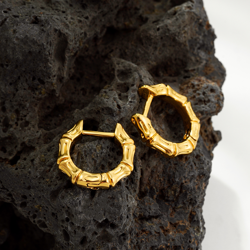 Earrings Hip Hop Punk Gold Color Bamboo Chunky Round Ear pendant For Women Geometric Stainless Steel Metal Ear Buckle Party Jewelry Gift Visionice
