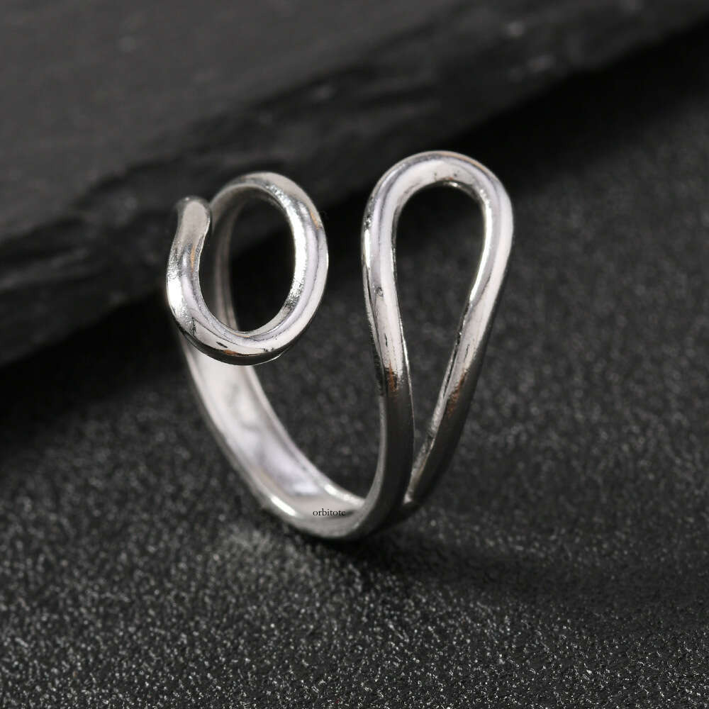 New Hip Hop Style hydraulic pressure fashionable and simple leaf-shaped snake-shaped moon-shaped geometric open rings 925 Sterling Silver 18K Gold j