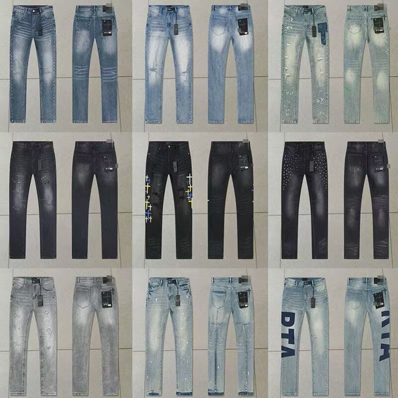 Mens Skinny RTA Jeans for Men Women Unisex Washed Vintage Distressed Ripped Embroidered Letter Heavyweight Denim Long Pants Streetwear 7c