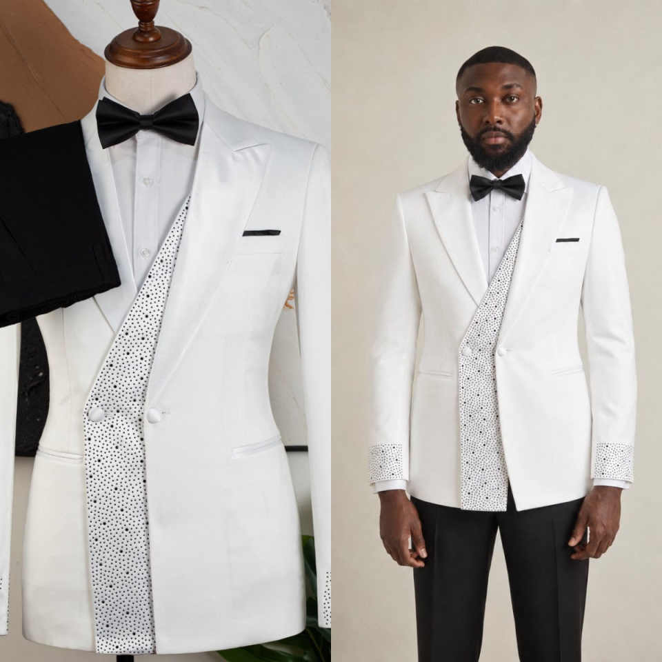 Stylish Wedding Tuxedos 2 PCS Jacket Pant Slim Fit Men Suit Elegant Peaked Lapel Double Breasted Evening Blazer Party Customized