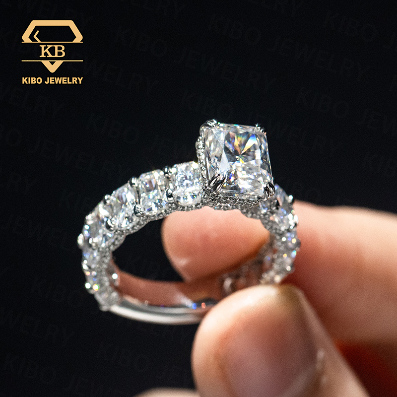 Prong Setting Radiant Cut Engagement Womens Ring 925 Silver Rhodium Plated GRA Certified