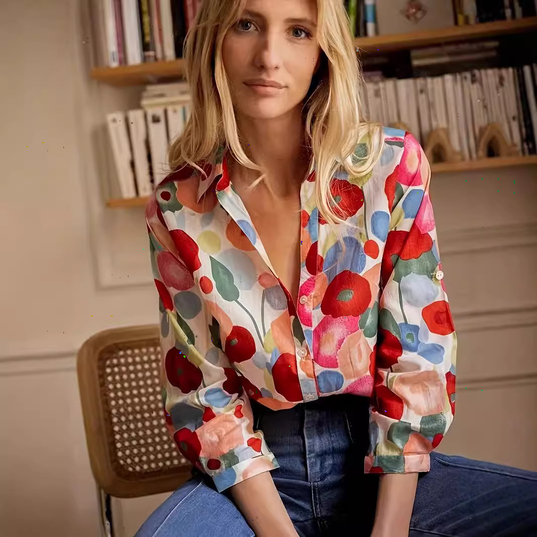2026 3D Digital Printing Ladies fashion Long Sleeve Shirt New Hot Sale Floral Print Blouse Gorgeous