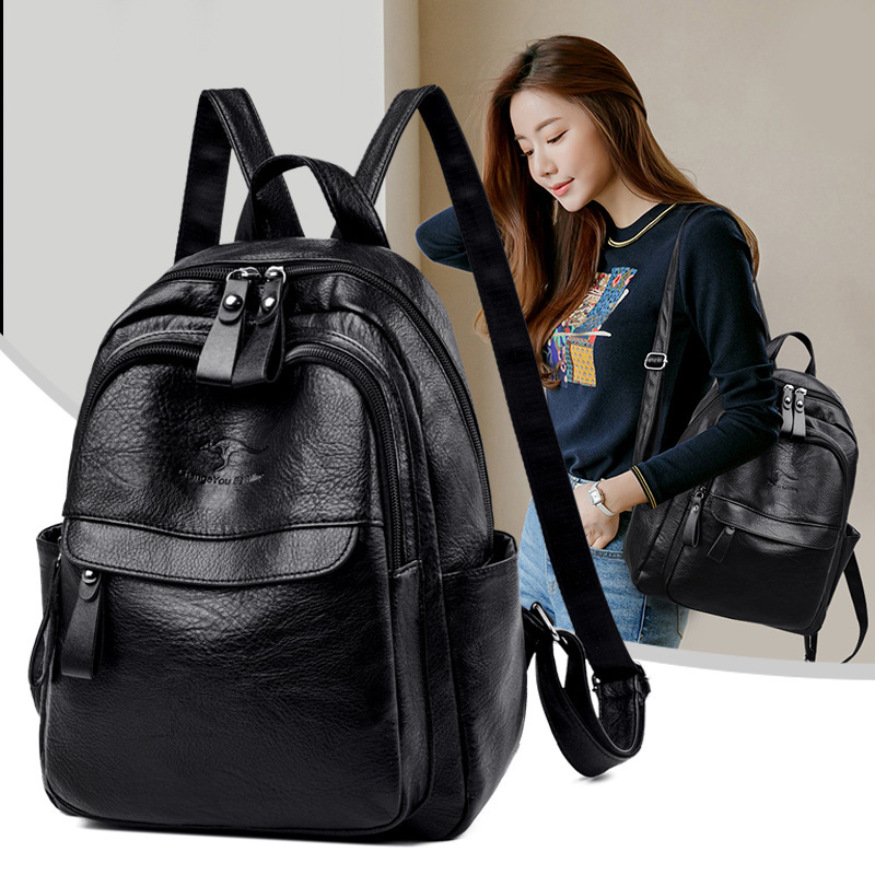Luxury Backpack City Simple Fashion Women's New Large Capacity Rational Bag Trendy Brand Korean Version Versatile PU Soft Leather Black Shoulde