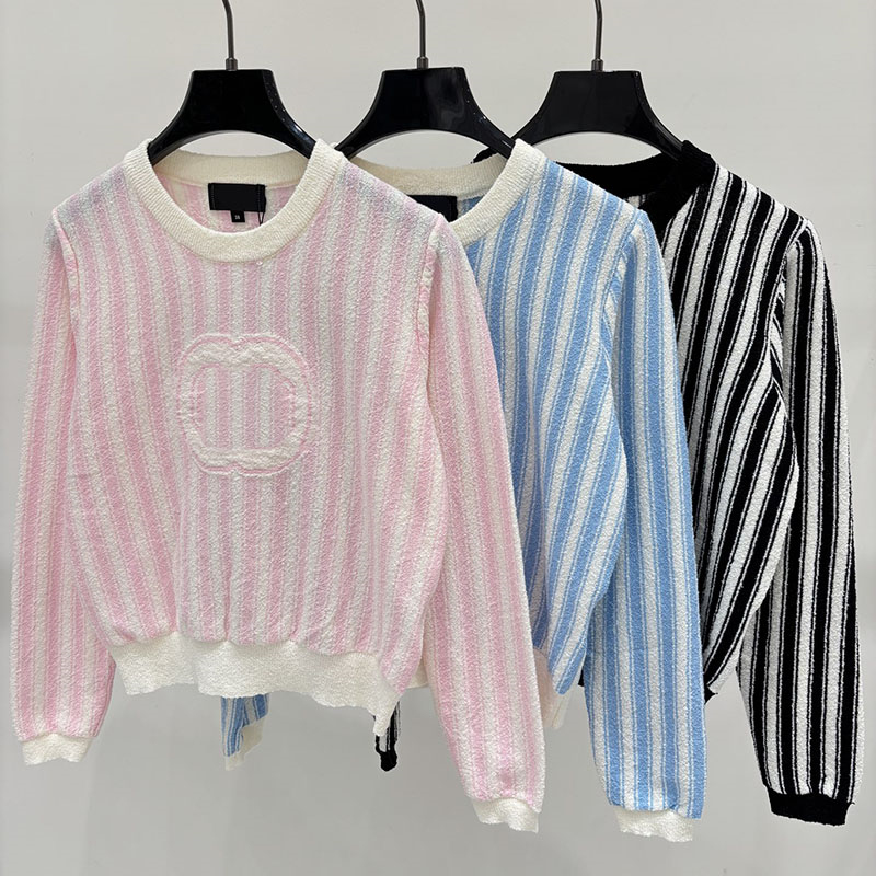 Designer Women Preppy Knit Sweater Striped Letter Jacquard Long Sleeve Casual Top Spring Autumn School Office Date Daily Wear
