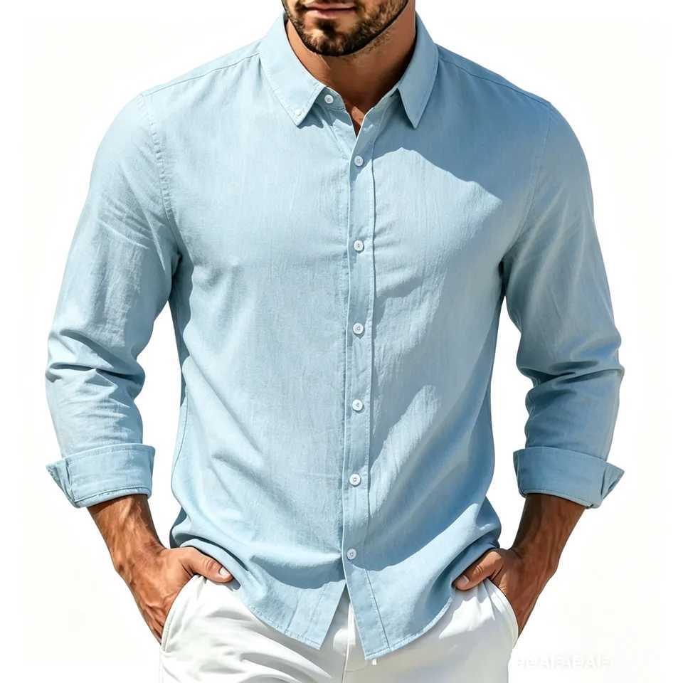 Men's Long Sleeve Shirt Casual Fashion Male Clothing High Quality Tops Black White Shirts Business Linen Cotton Shirt Men Z260805