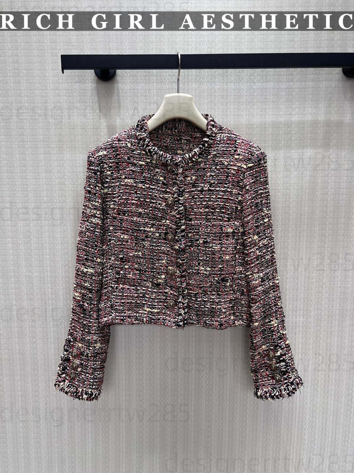 CC jackets womens Tweed Jacket Cropped Round Neck Plaid Outerwear designer clothes women with Brand logo Elegant Short Cardigan Coat For Work Office