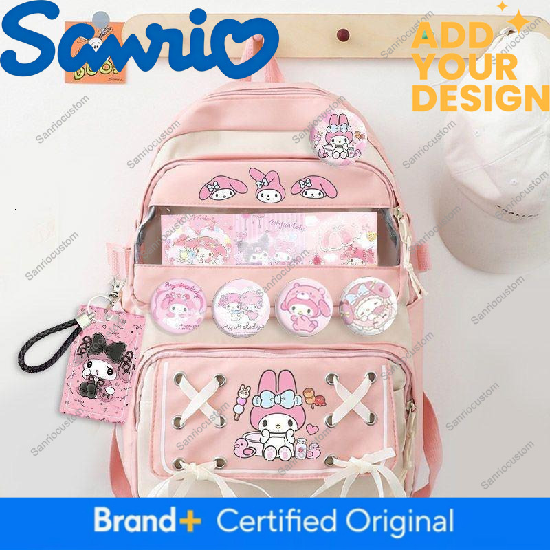 Kawaii Melody Kuromi Black White Lace Bow Student School Bag Cute Cartoon Girls Large Capacity Daily Travel Backpack
