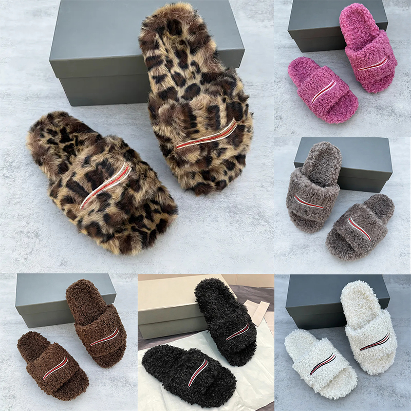 Designer Luxury Fur Slides Furry Slippers Mules Fall Winter Homewear Slide Men Women Footwear Paris Comfortable Fuzzy Flip Flop Fluffy Cotton Womens